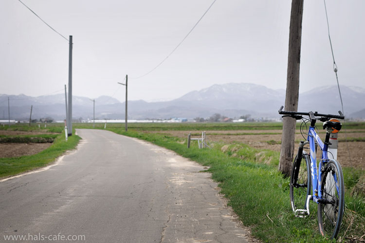 春に霞む大野平野の田舎道 撮影：2012年4月29日